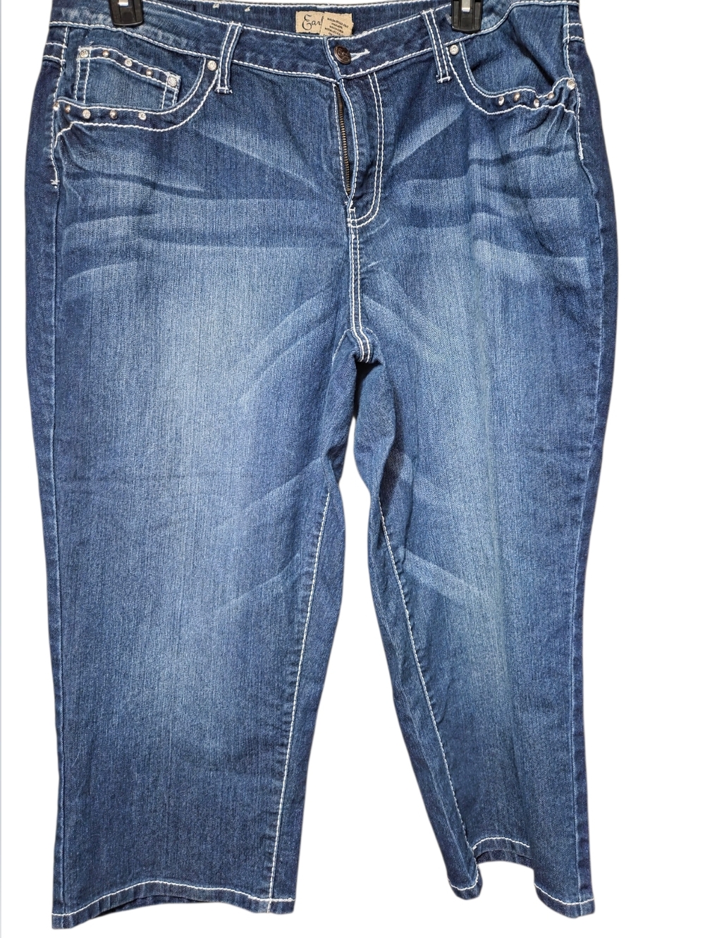 Earl Jeans Women's Dark Blue Denim Capri Jeans Size 20 Embellished Pockets